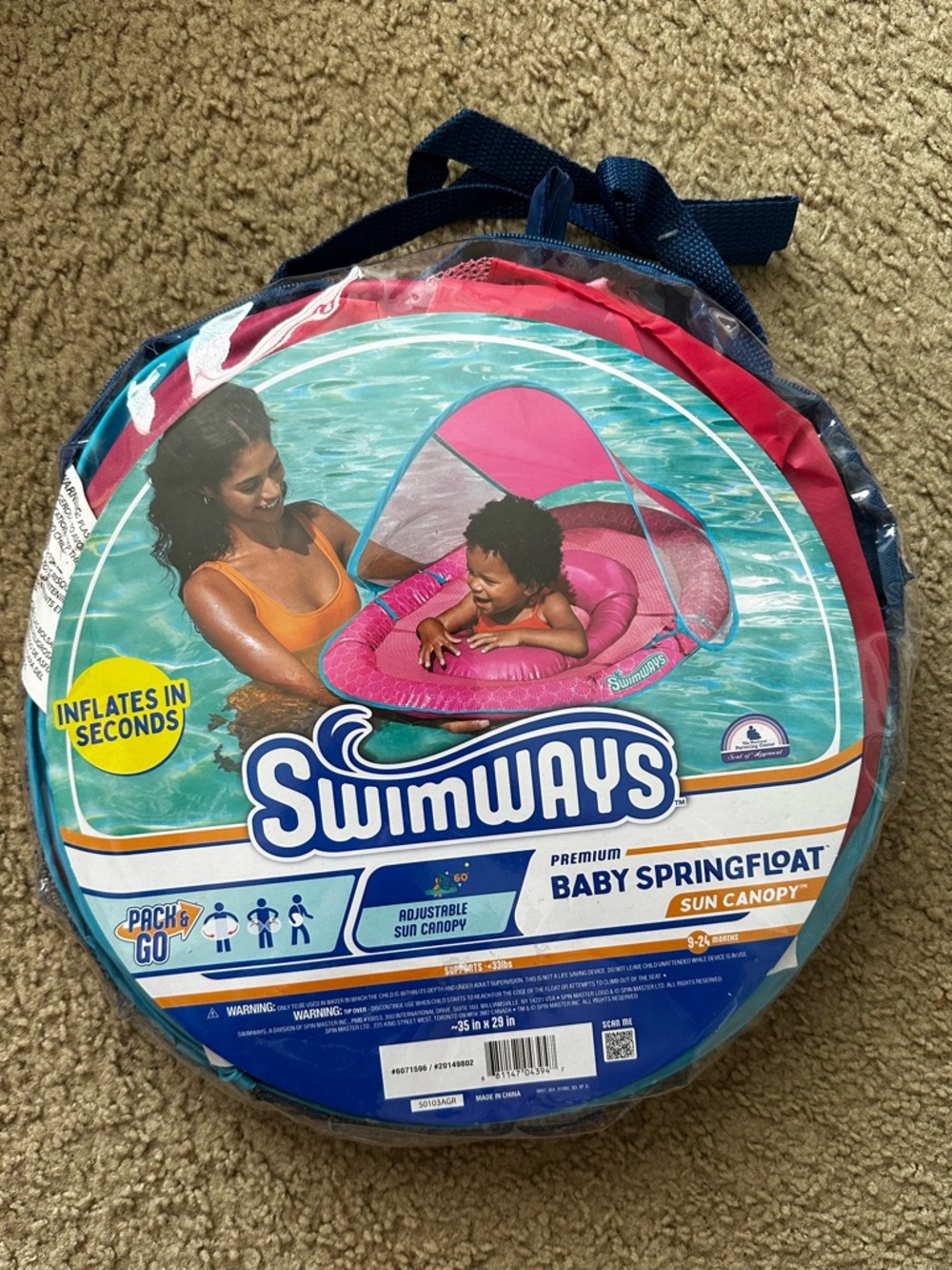 Swimways Sun Canopy Spring Float with Hyper-Flate Valve: Baby Pool Lounger